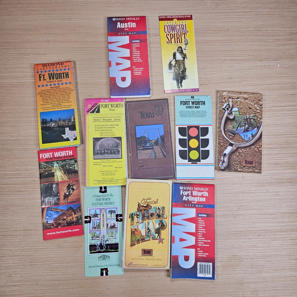 Rand McNally Texas Map Brochure Lot Multicolor Vintage Fort Worth Austin Travel